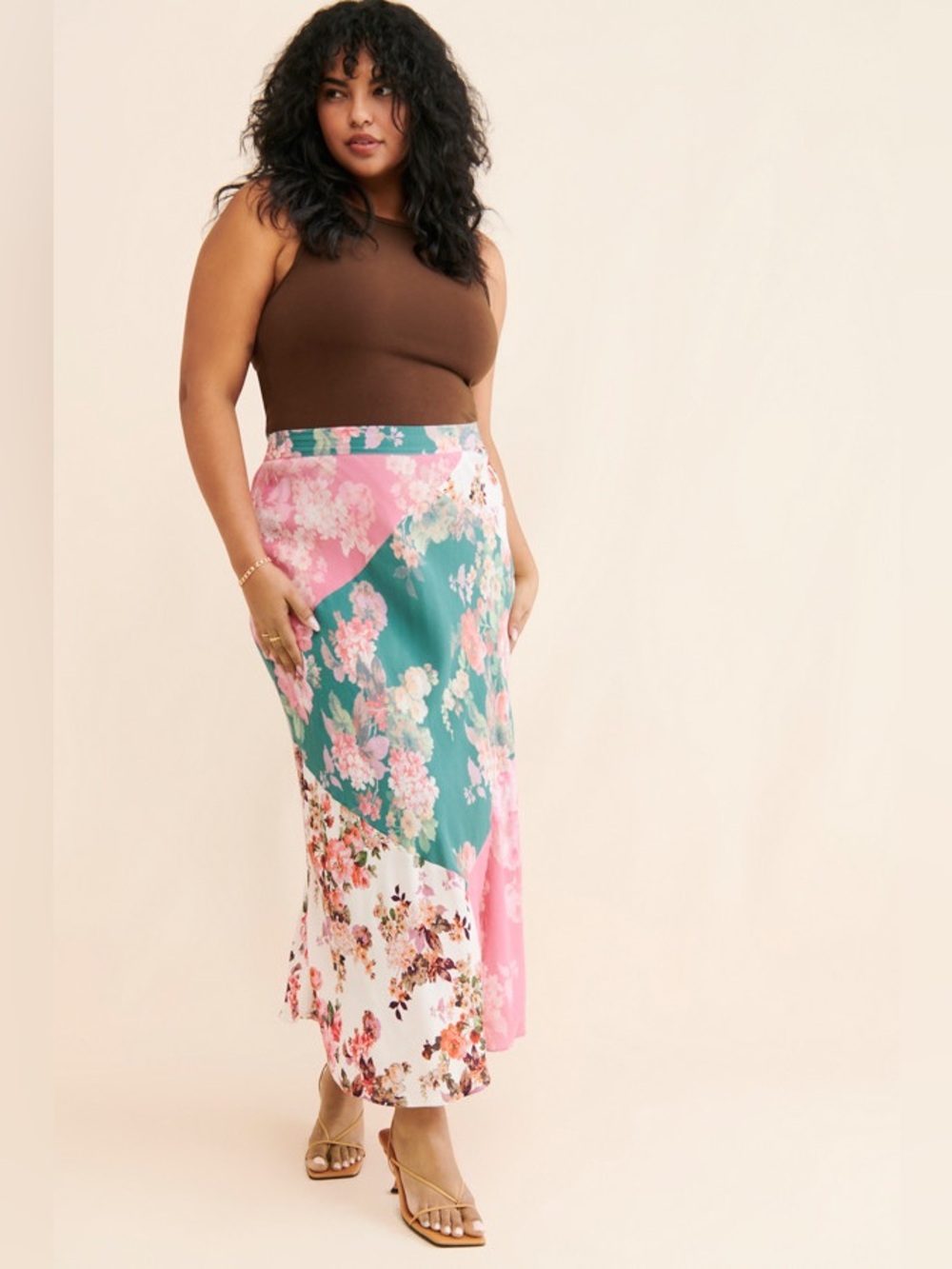 ANTHROPOLOGIE 16W 16 Mixed Print Floral Patchwork Slip Maxi Skirt Spring Summer